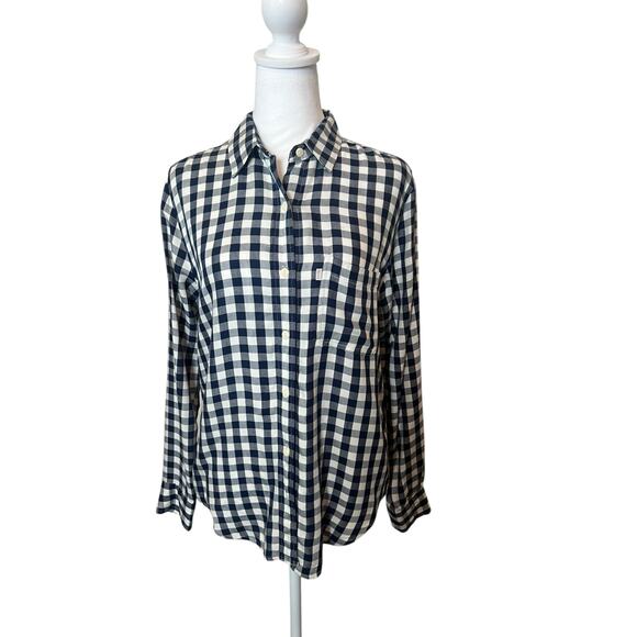 LEVIS WOMENS GINGHAM BLUE AND WHITE LONG SLEEVE BUTTON DOWN BLOUSE TOP SHIRT SM - Picture 1 of 11
